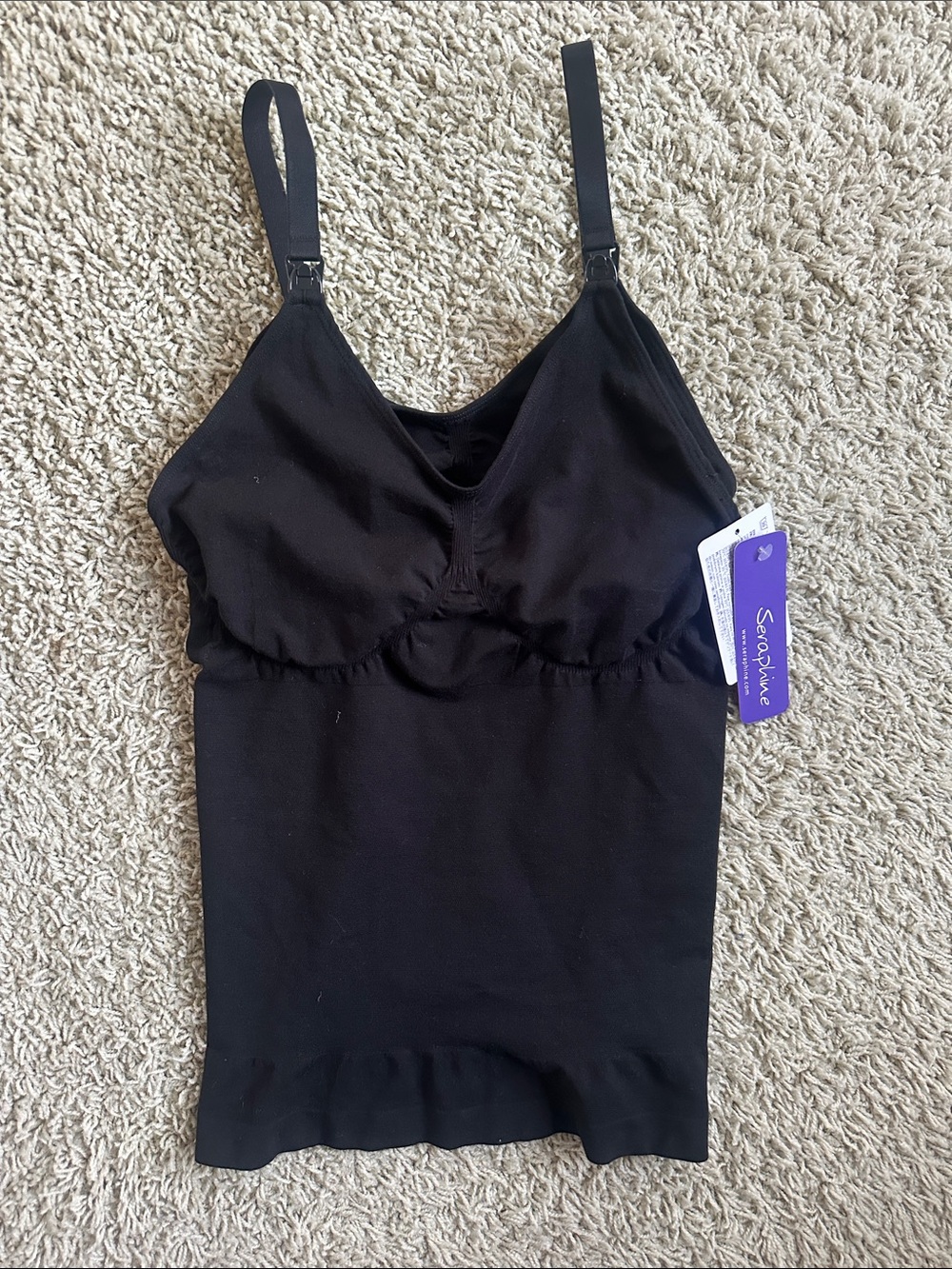 Seraphine Bamboo Black Seamless Nursing Cami Bra Tank Sz S NWT